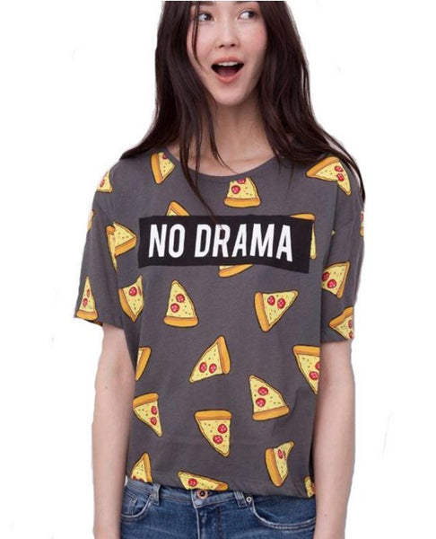 Cute Cake Pizza Letters Print Women T shirt 