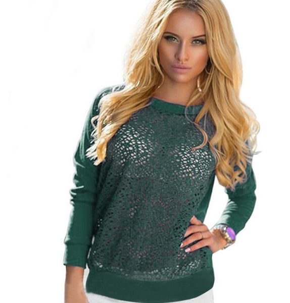 Hollow Out Long Sleeve American Women Tops 
